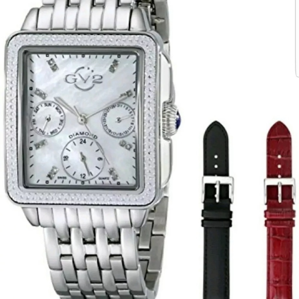 GV2 by Gevril 9210 Bari Multi Analog Display Swiss Quartz Silver Watch S…